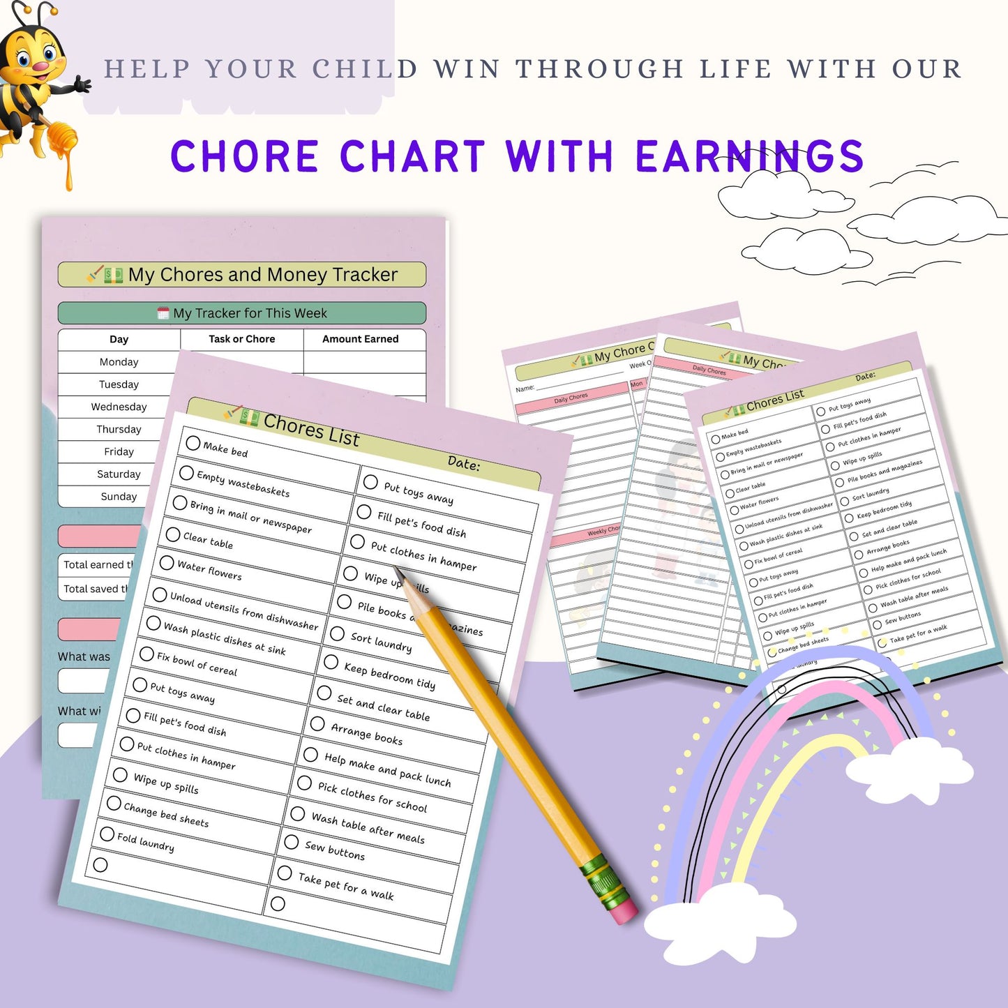 Kids Chore Chart with Earnings – Printable Reward & Allowance System | Editable PDF