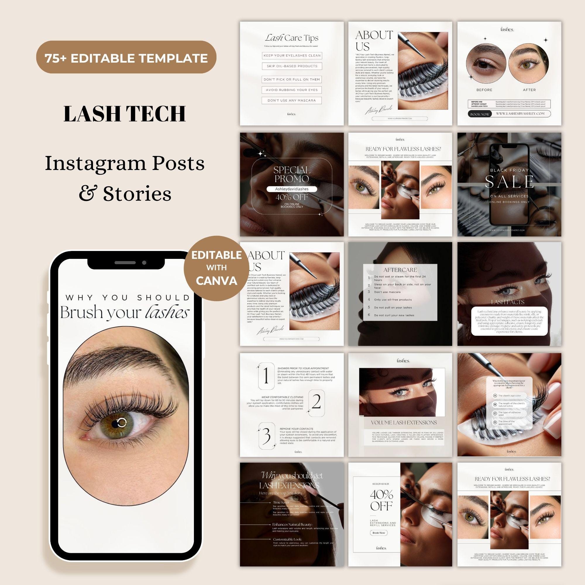 Lash Artist Instagram Templates – Editable Canva Social Media Bundle
