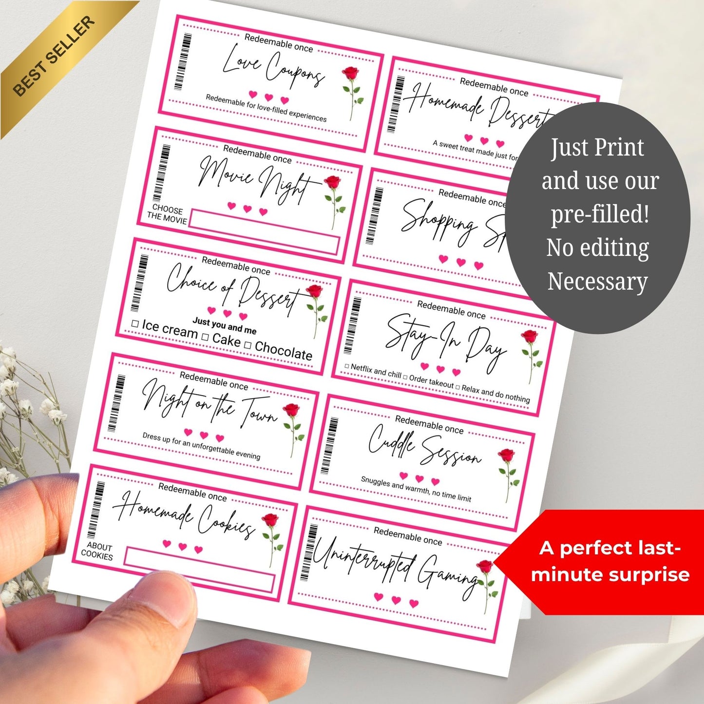 pink and rose Fun Love Coupon 60 cards