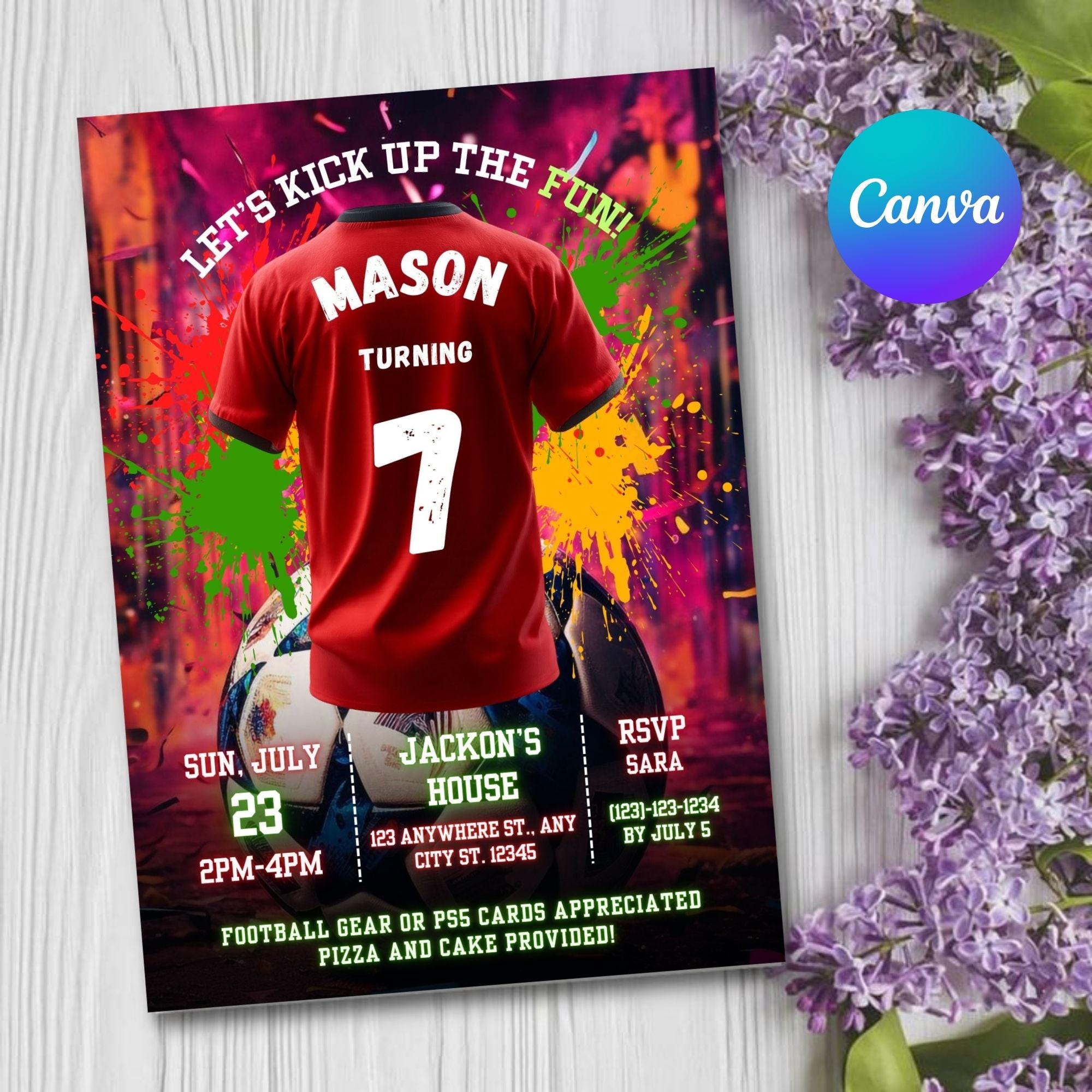 Personalized Soccer Birthday Invitation: Vibrant Red Football Theme (Digital Template)