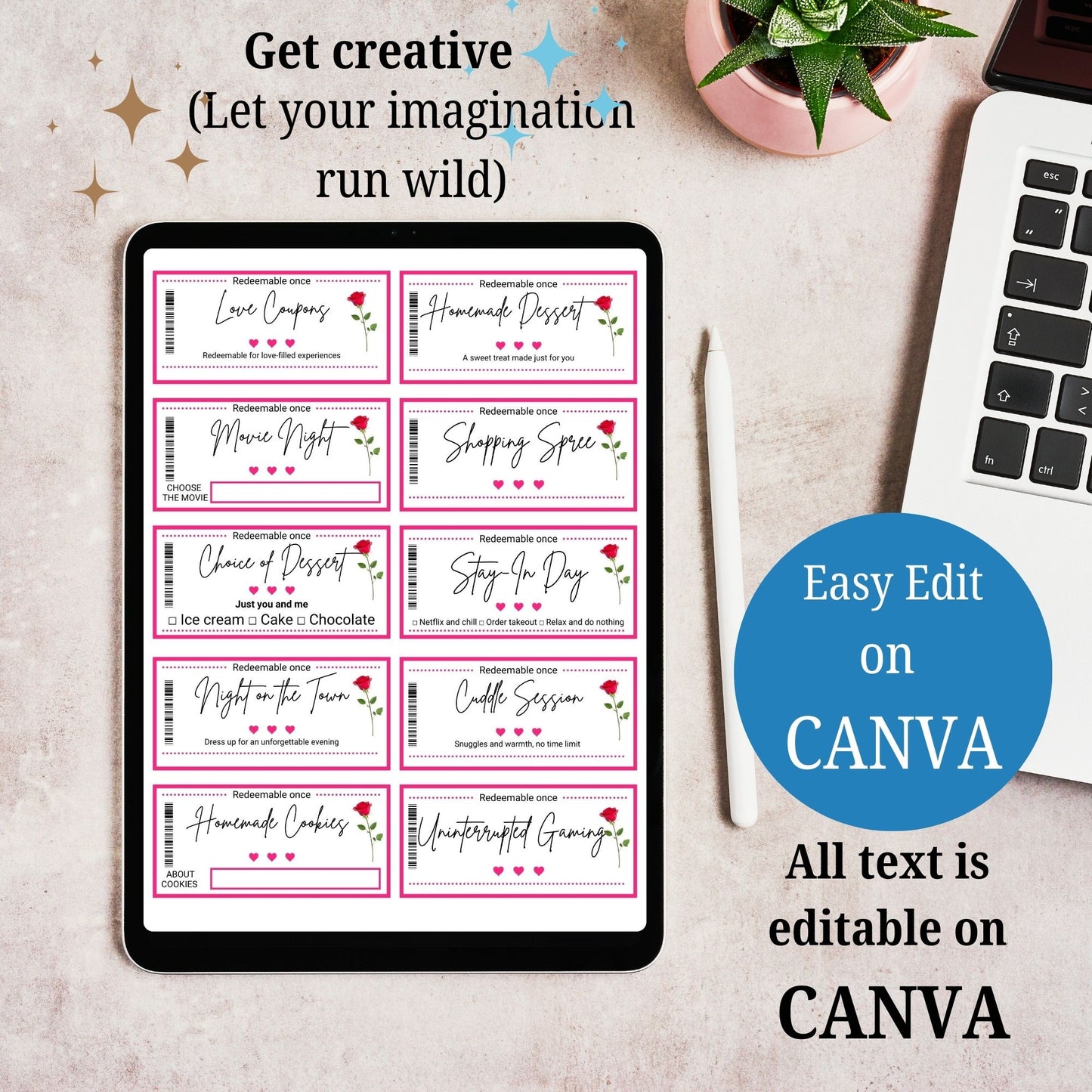 pink and rose Fun Love Coupon 60 cards