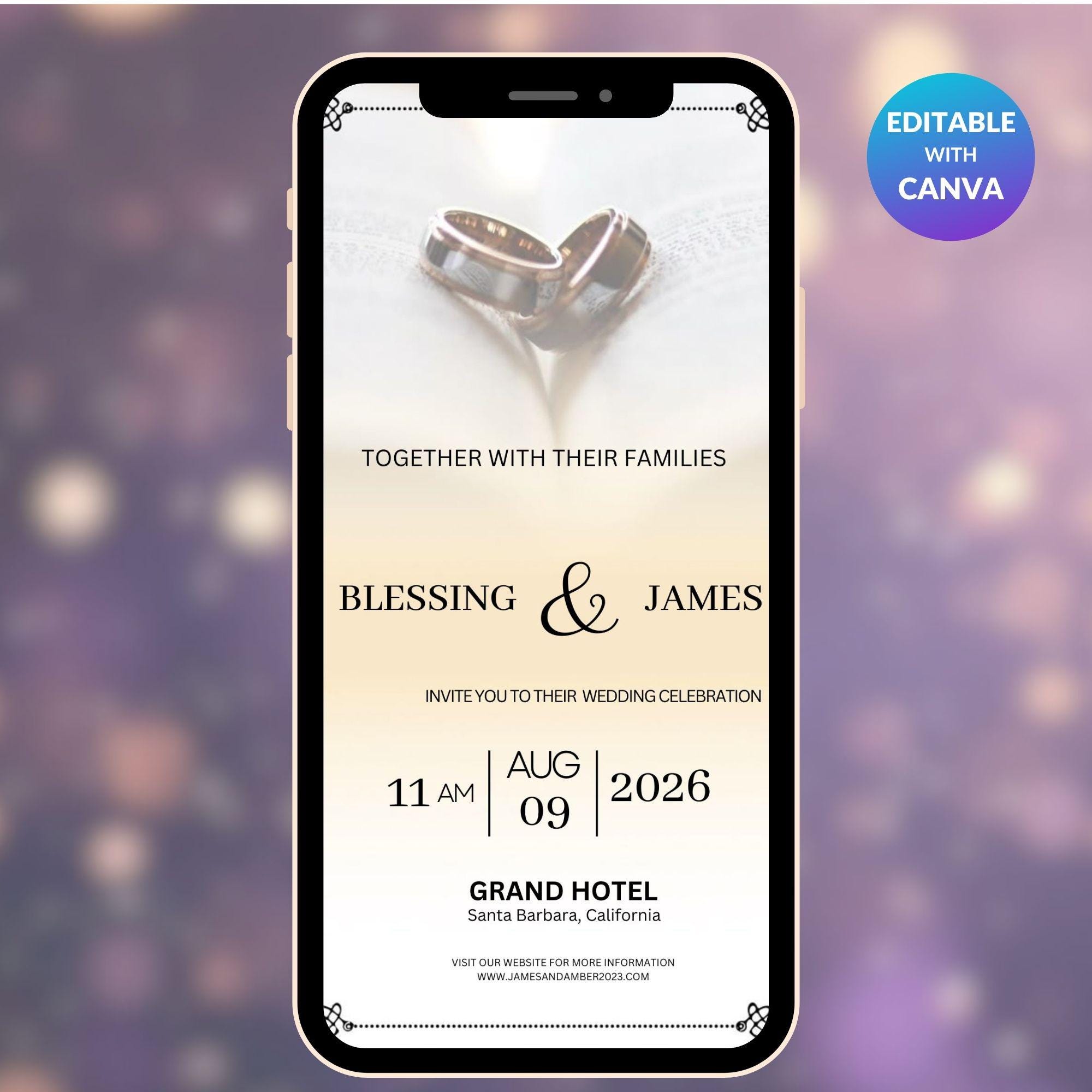 Digital Wedding Invite – Mobile Phone Template (Editable Canva)