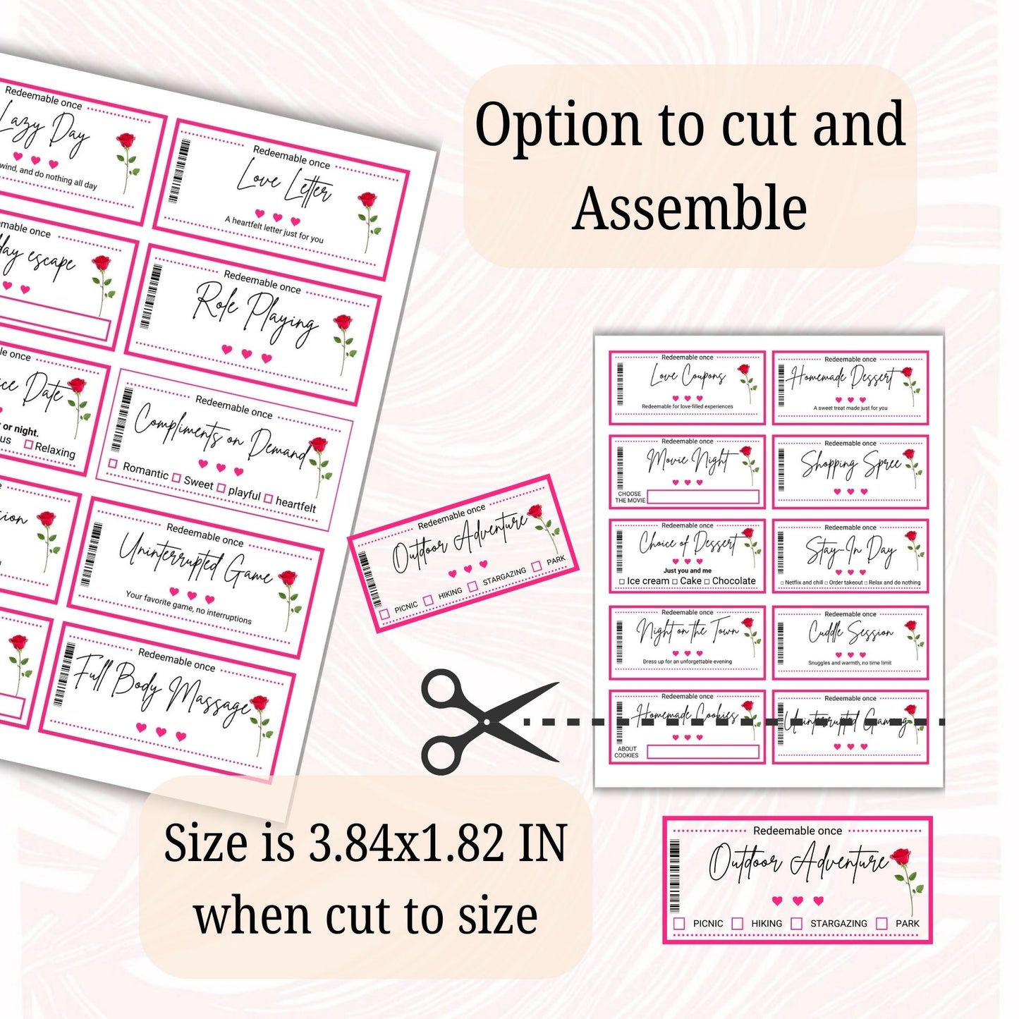 pink and rose Fun Love Coupon 60 cards