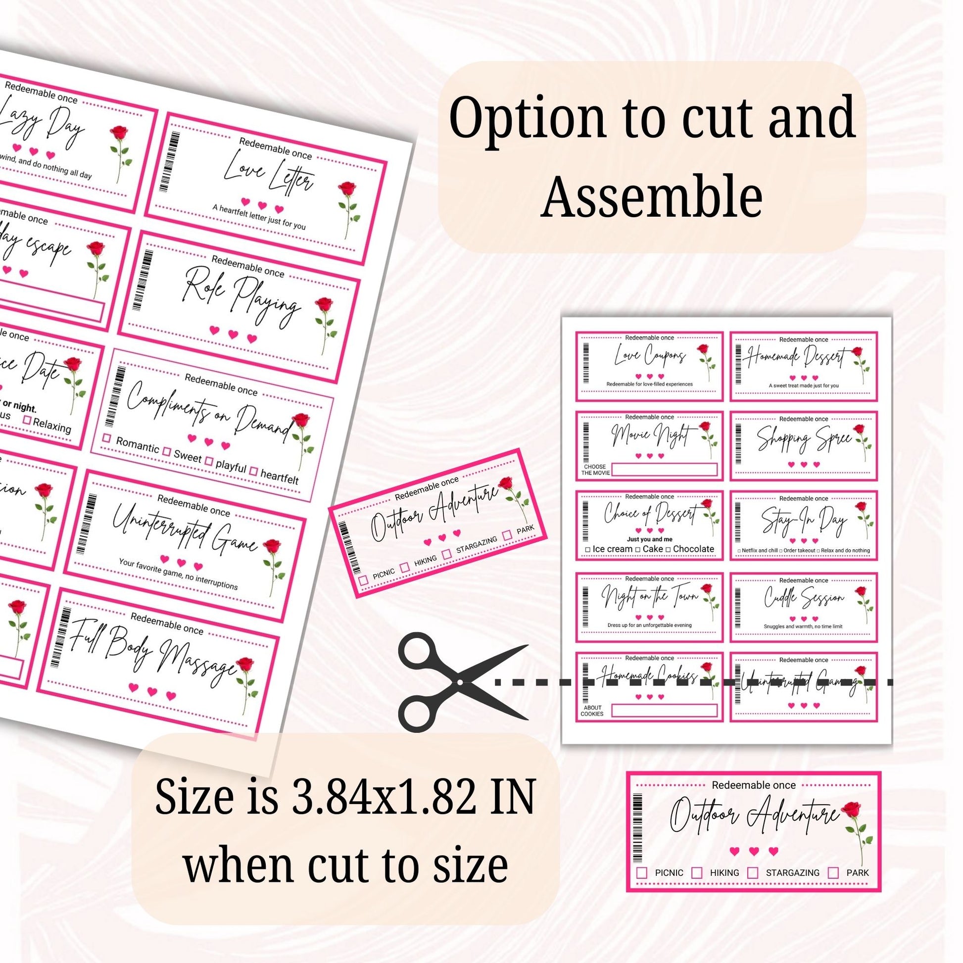pink and rose Fun Love Coupon 60 cards