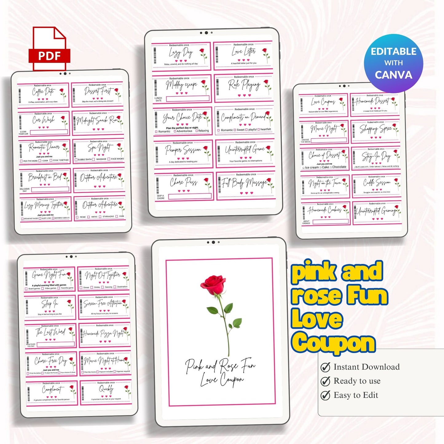 pink and rose Fun Love Coupon 60 cards