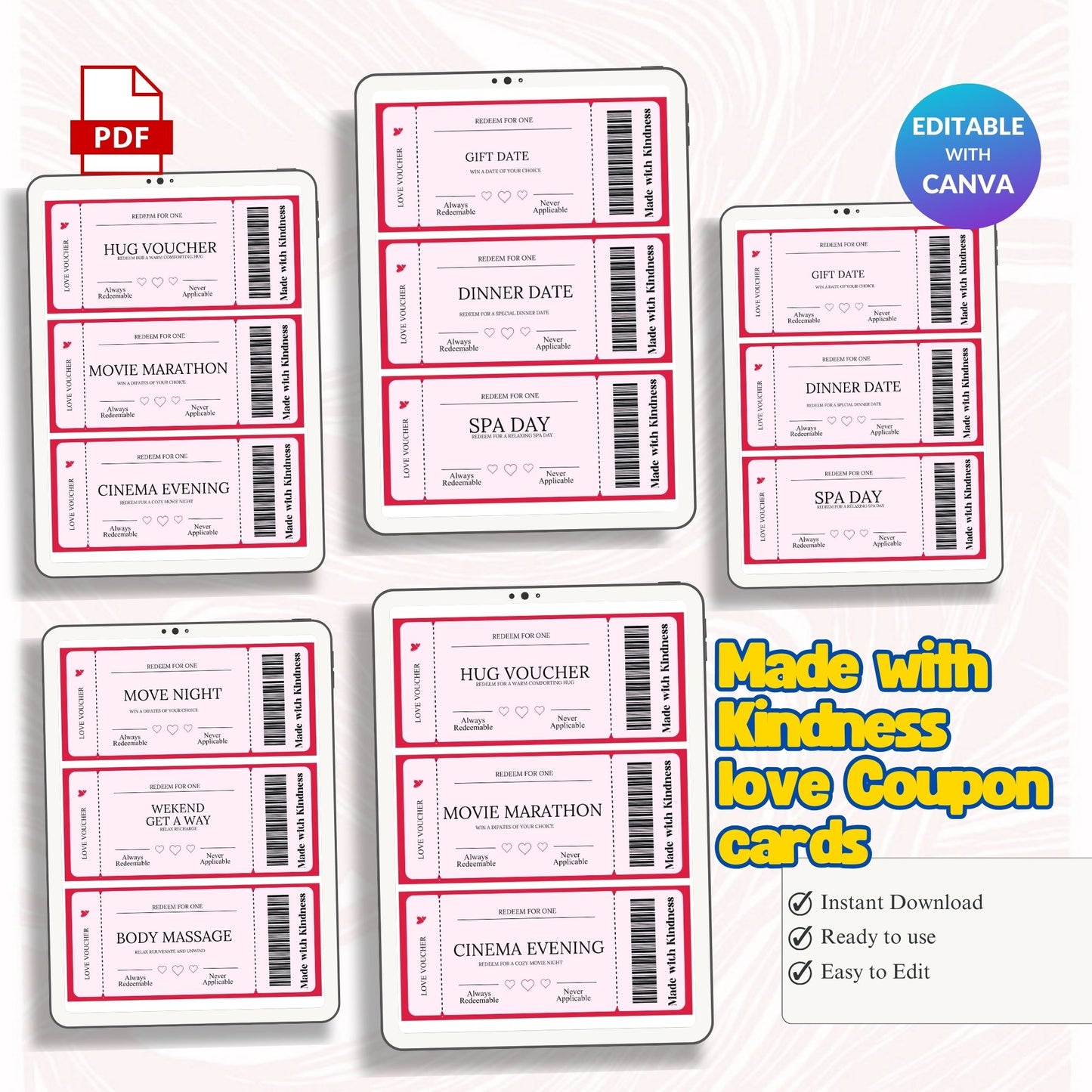Made with Kindness love Coupon 11 cards