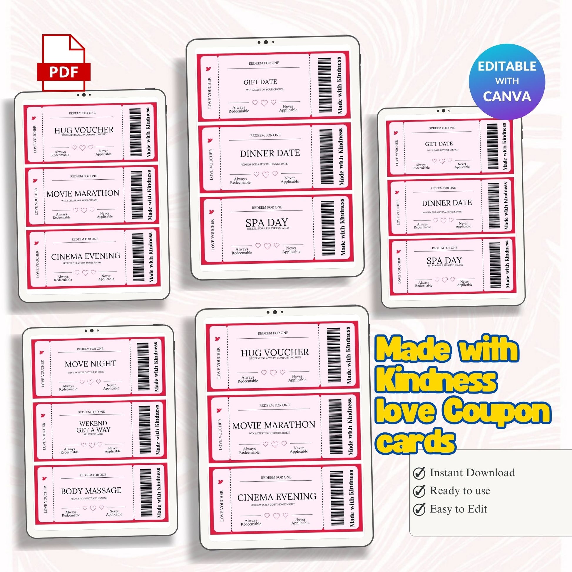 Made with Kindness love Coupon 11 cards