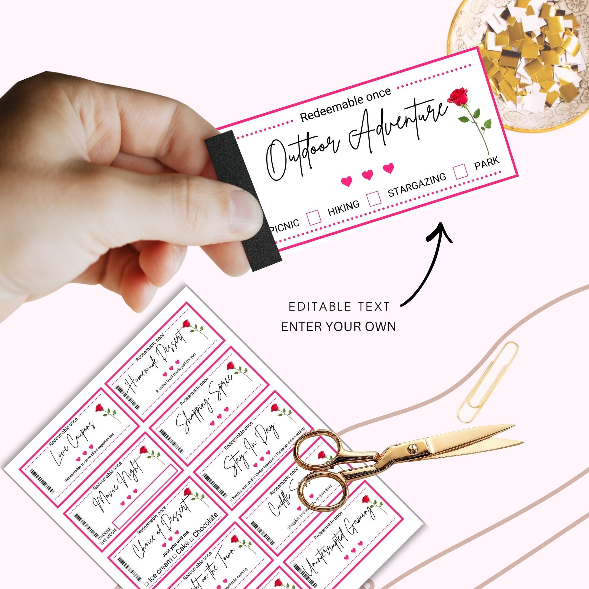 pink and rose Fun Love Coupon 60 cards