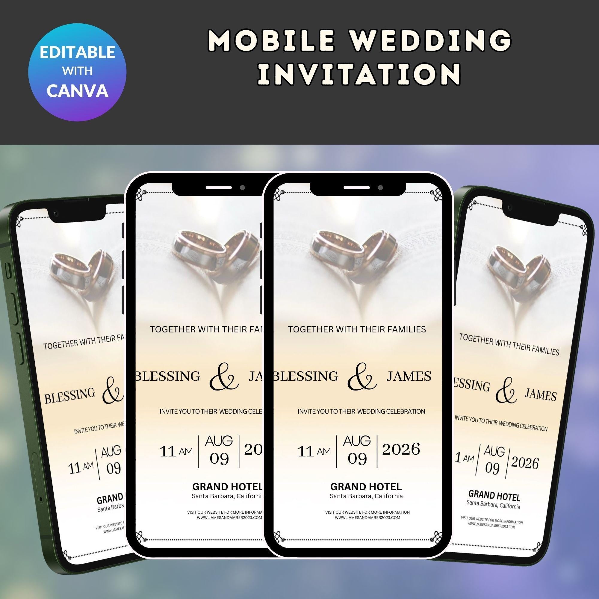 Digital Wedding Invite – Mobile Phone Template (Editable Canva)