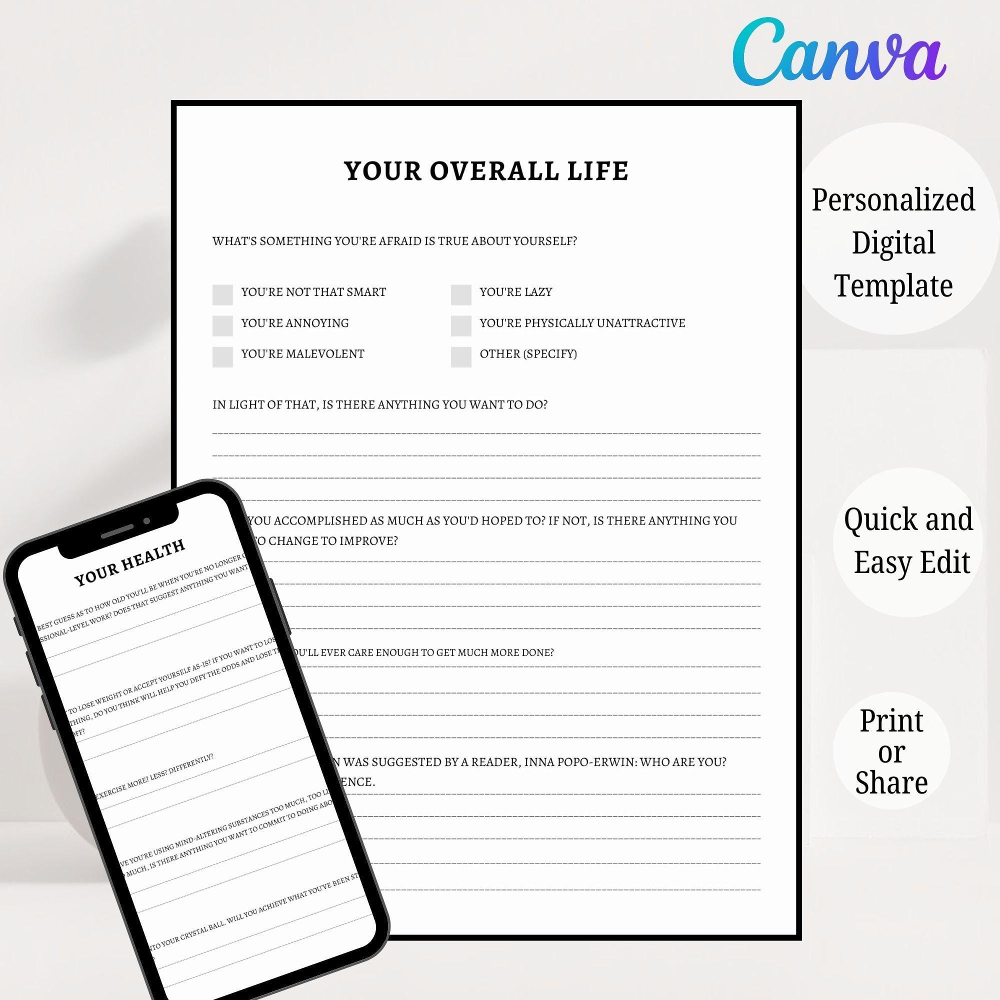 Mental Health Workbook – Therapy Journal with Mood Tracker (Printable PDF)