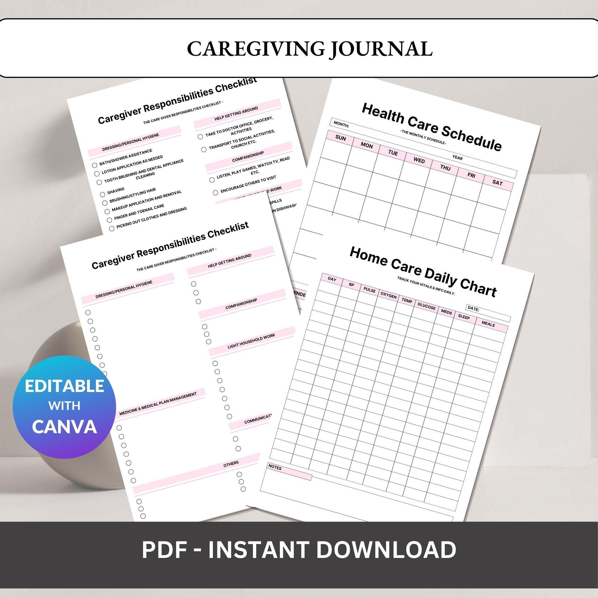 Caregiving Journal – Printable Health & Daily Care Planner