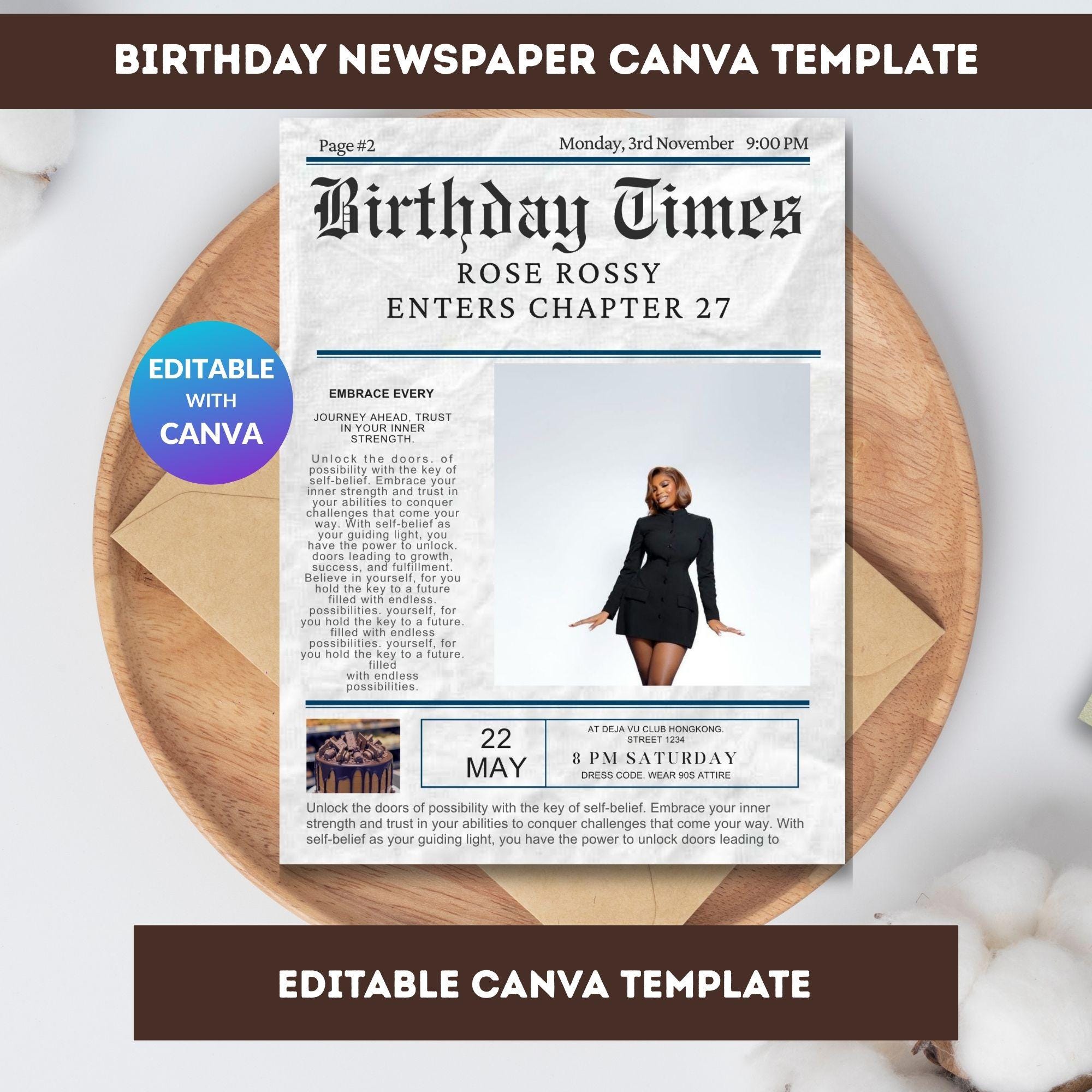 Birthday Newspaper Poster, Funny Editable Template (Instant Download)