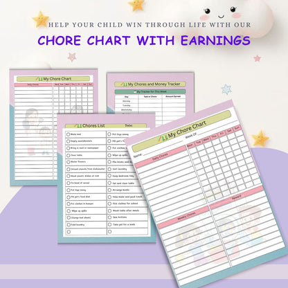 Kids Chore Chart with Earnings – Printable Reward & Allowance System | Editable PDF