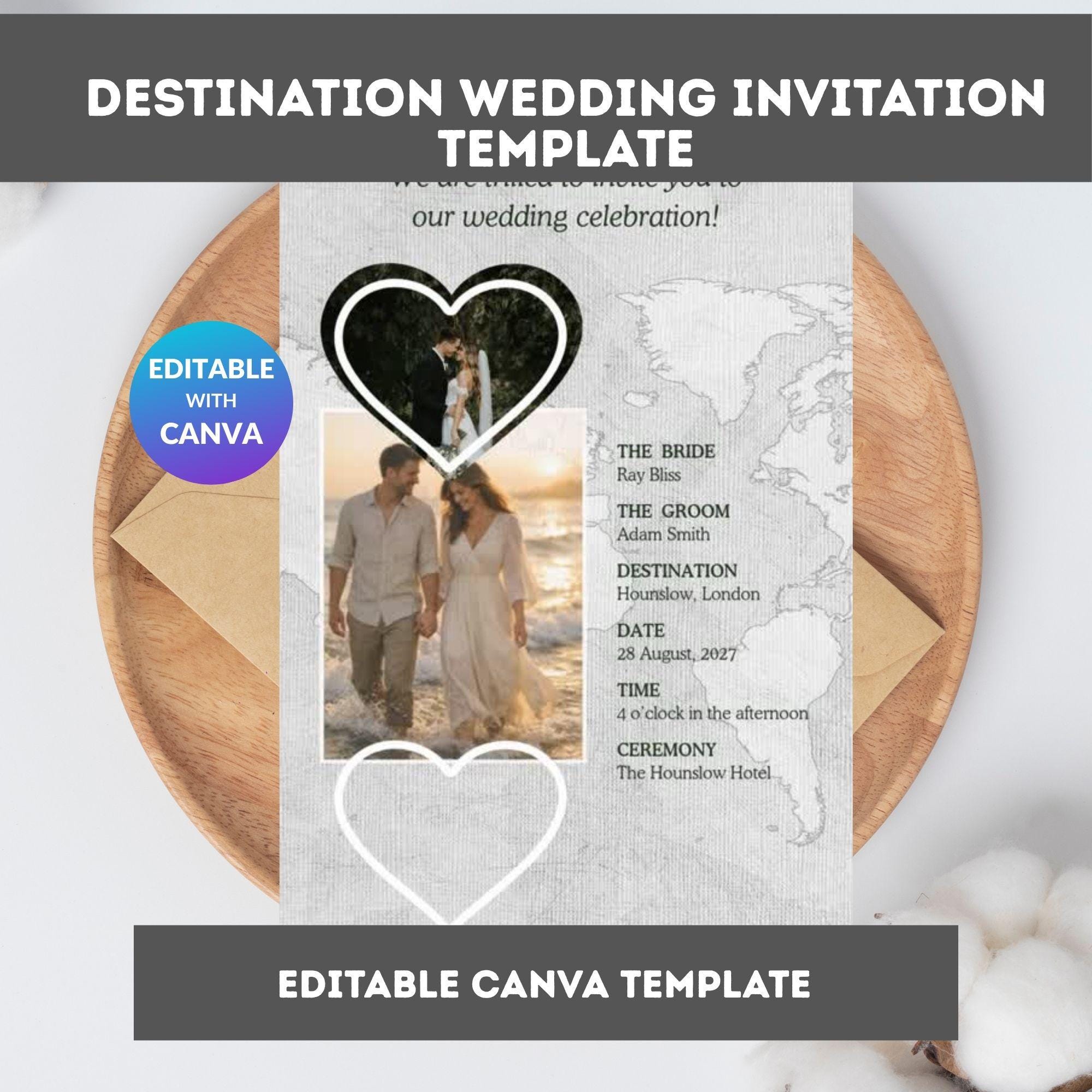 Destination Wedding Invitation - Editable Travel and Beach Invite
