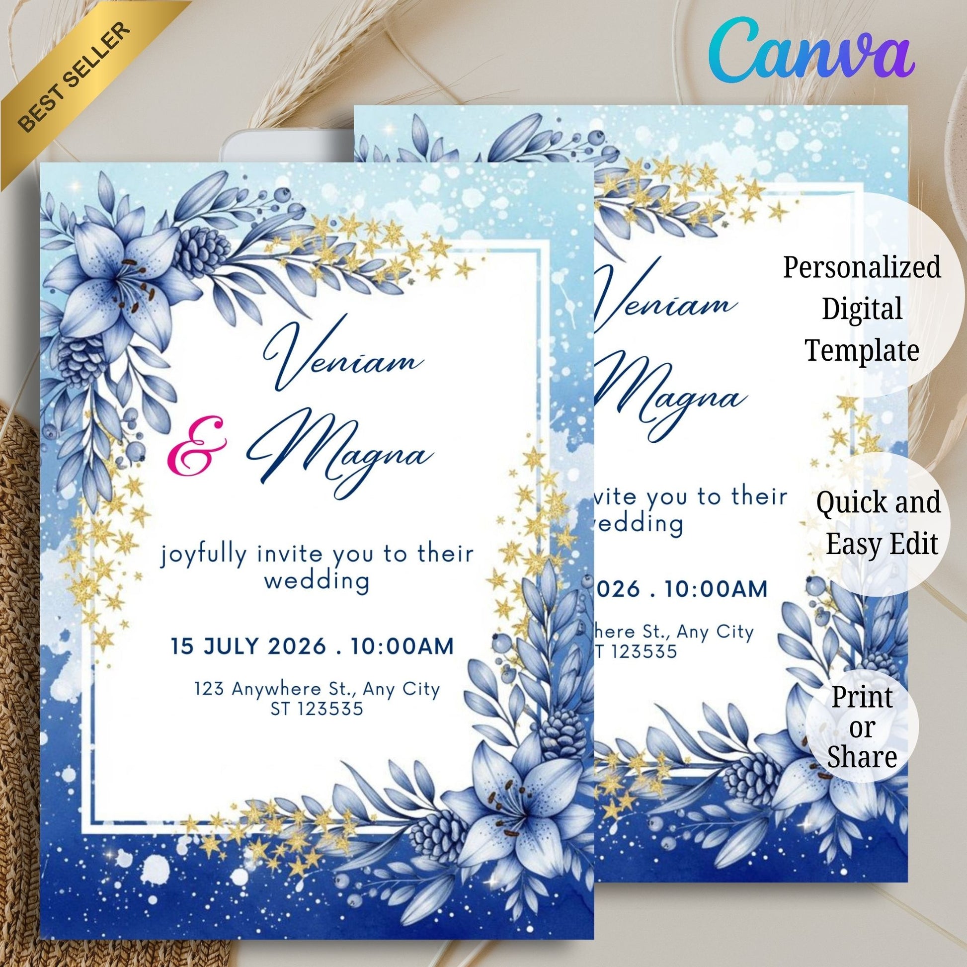 Floral luxury wedding invitation card