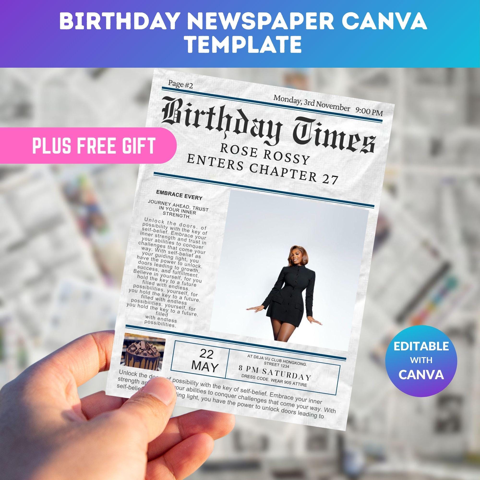 Birthday Newspaper Poster, Funny Editable Template (Instant Download)