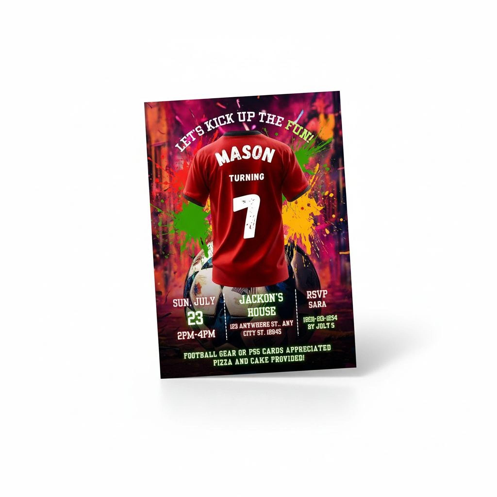 Personalized Soccer Birthday Invitation: Vibrant Red Football Theme (Digital Template)