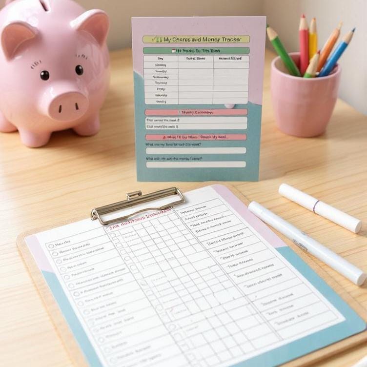 Chore Chart for Children: Weekly Tasks and Earnings (Printable PDF)