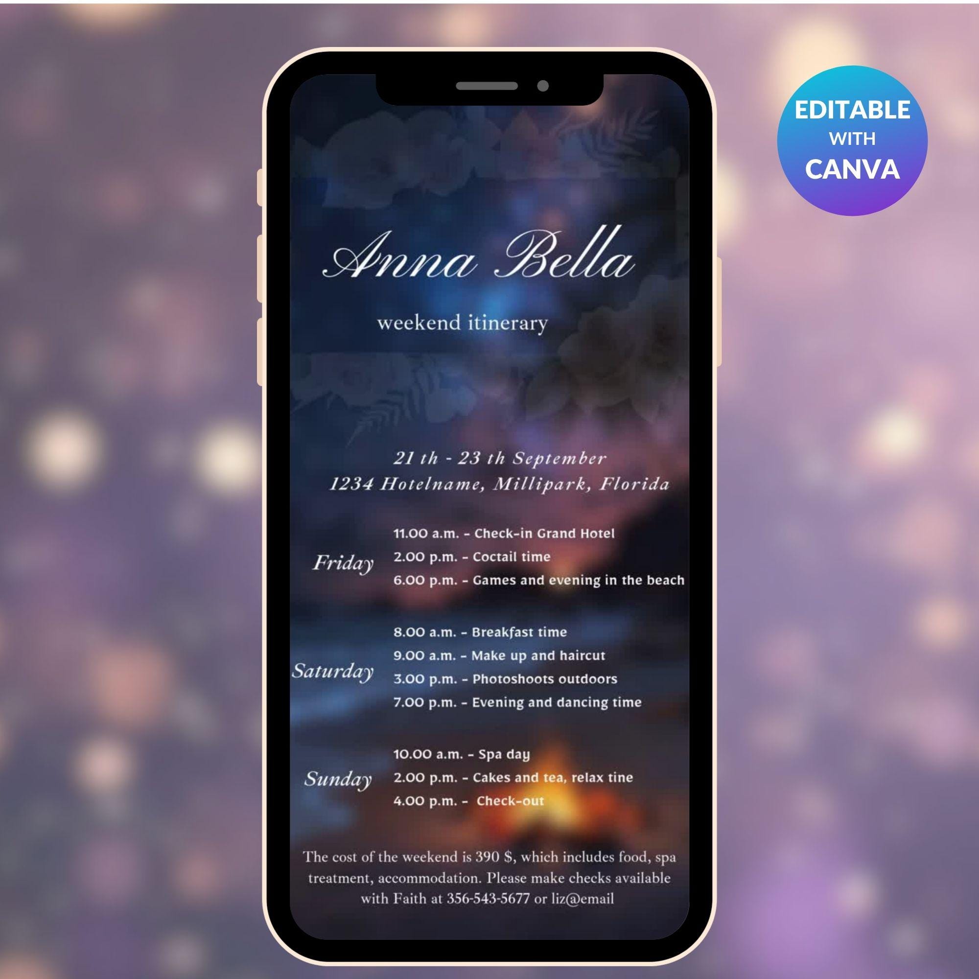 Digital Hen Do Invitation – Editable Bachelorette Weekend Schedule