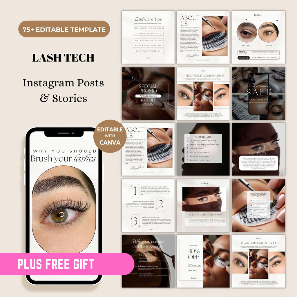 Lash Artist Instagram Templates – Editable Canva Social Media Bundle