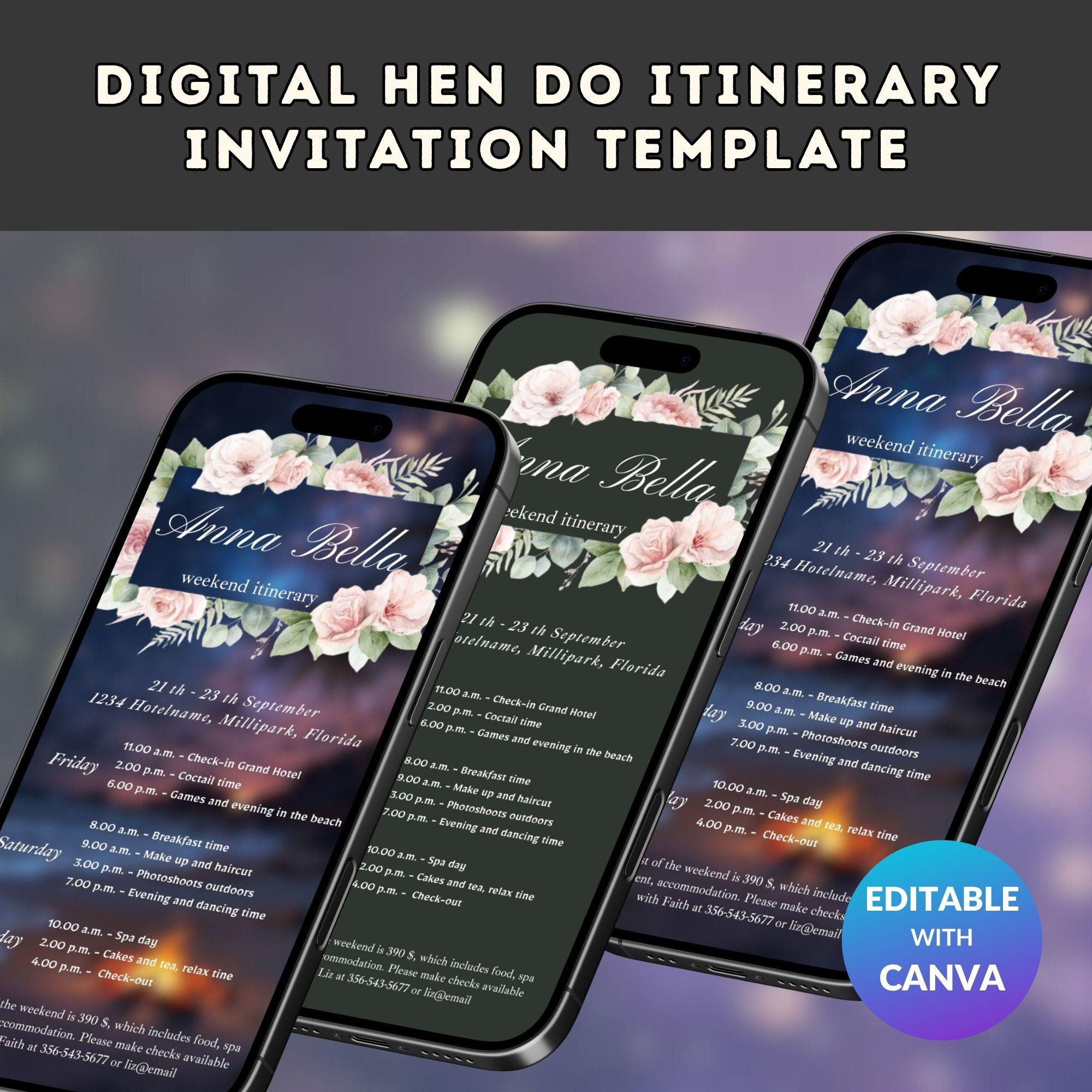Digital Hen Do Invitation – Editable Bachelorette Weekend Schedule