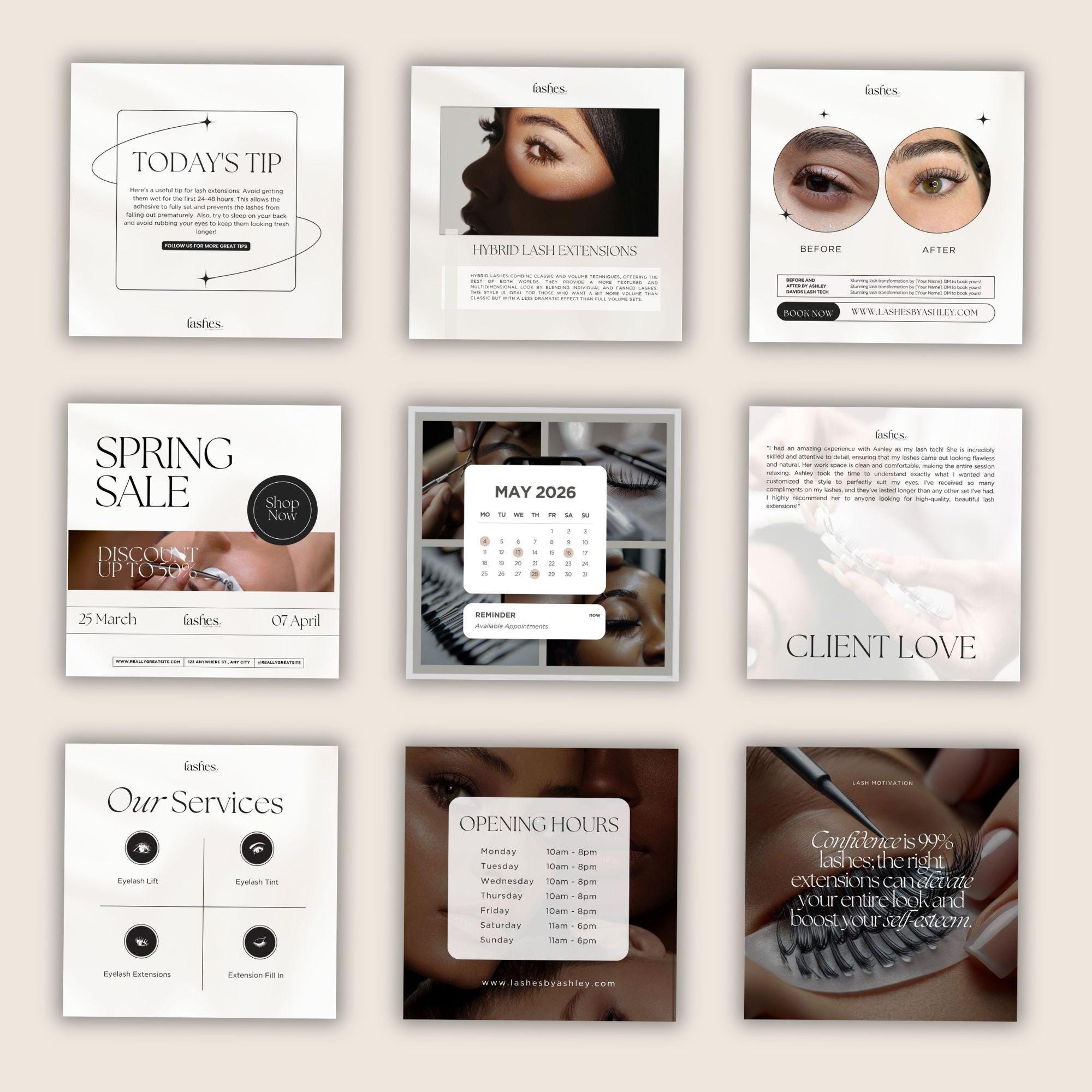 Lash Artist Instagram Templates – Editable Canva Social Media Bundle