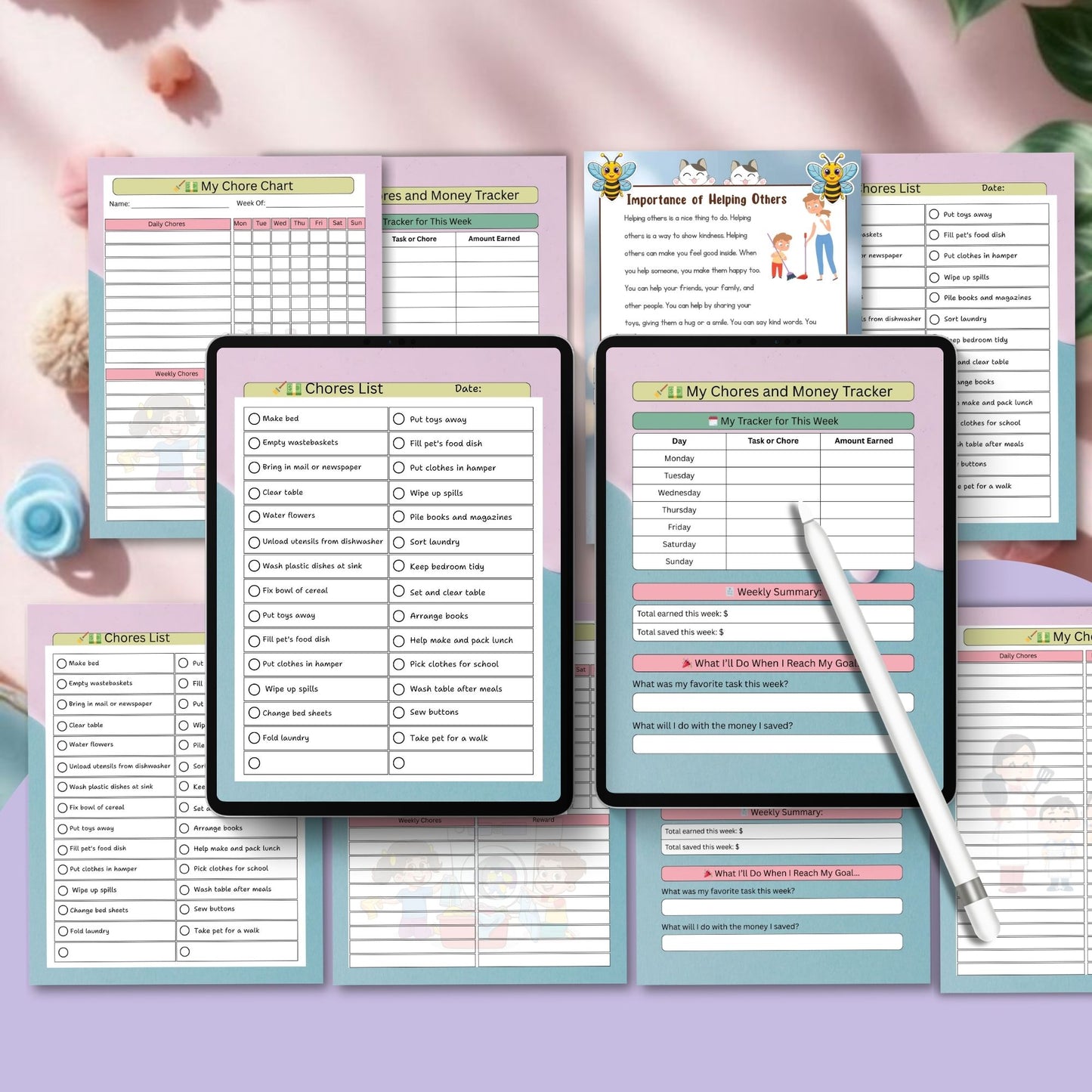 Kids Chore Chart with Earnings – Printable Reward & Allowance System | Editable PDF