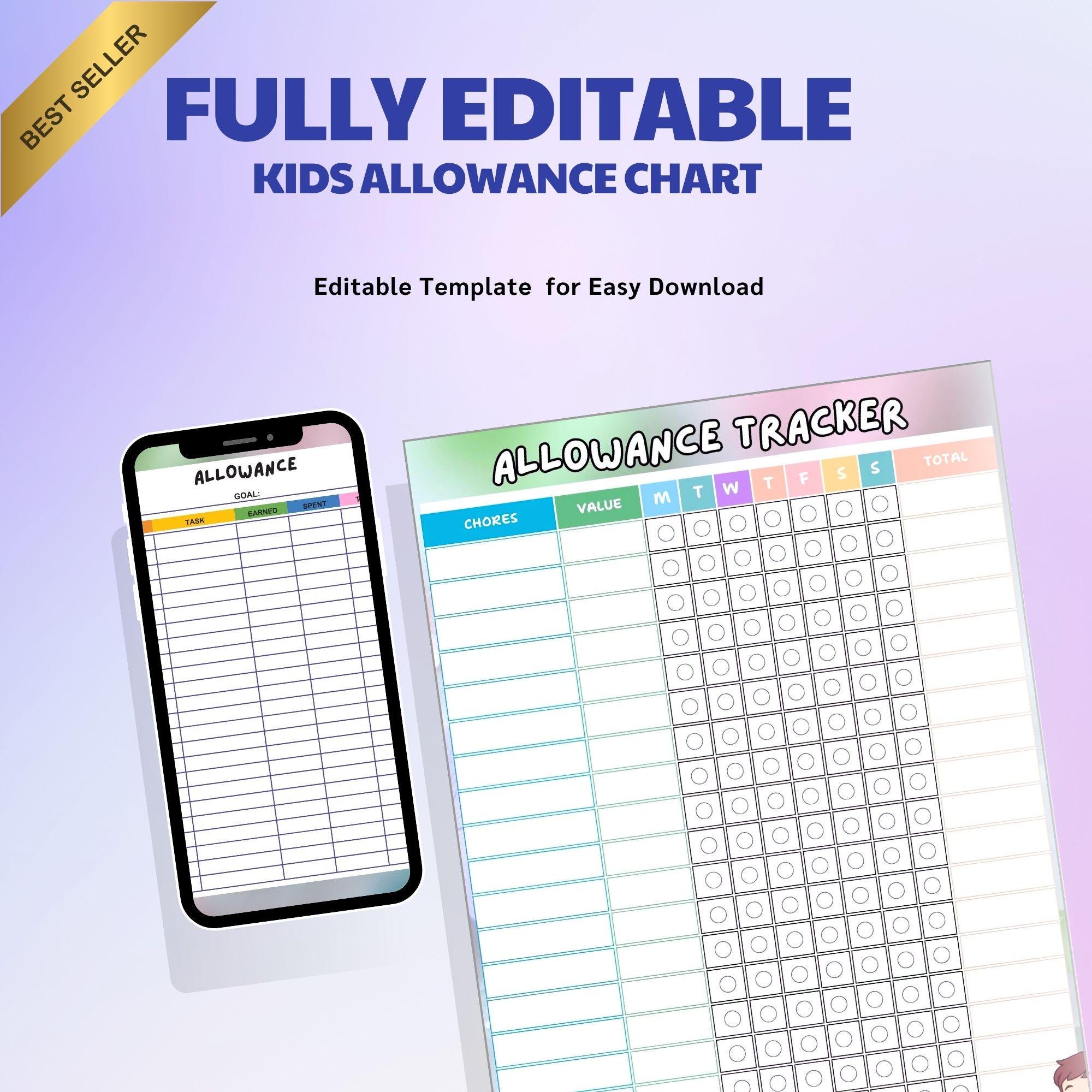 Allowance Chart for Kids – Savings & Spending Tracker (Printable PDF)