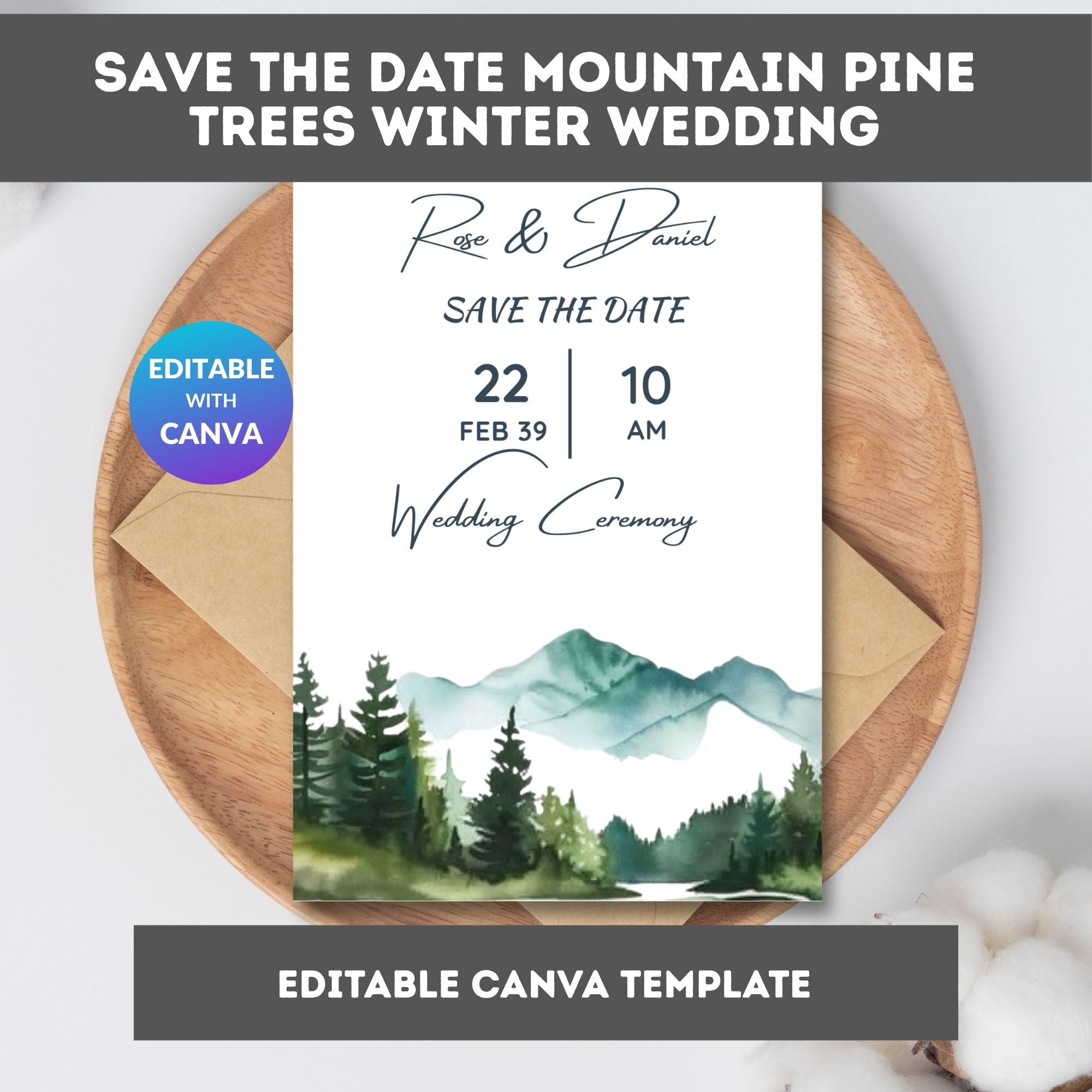 Save the Date Mountain Pine Trees Winter Wedding