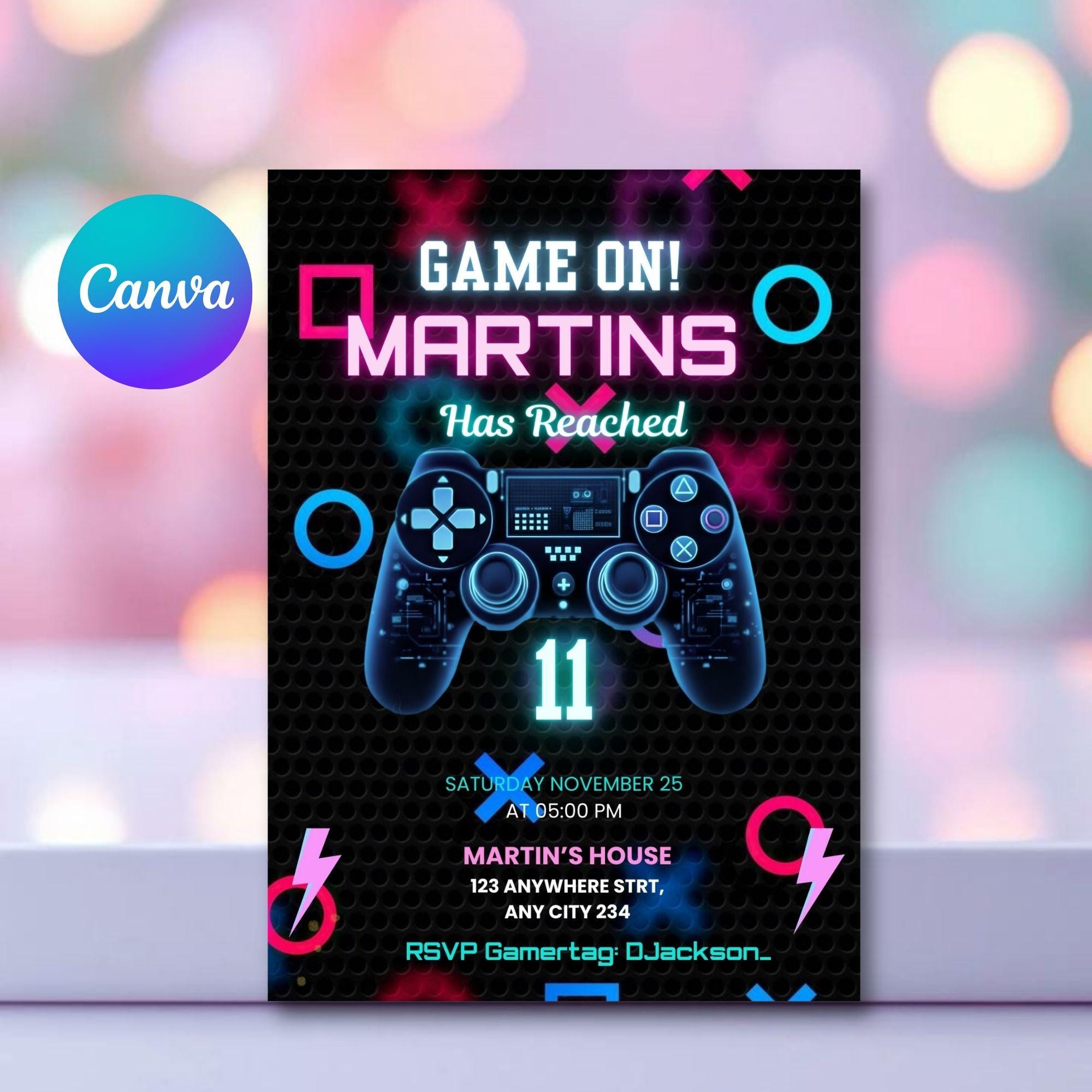 Birthday Invitation: Video Game Theme - Editable Gamer Style