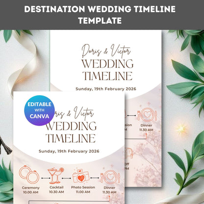 Destination Wedding Timeline Template – Editable Itinerary Card, Canva PDF | Instant Download