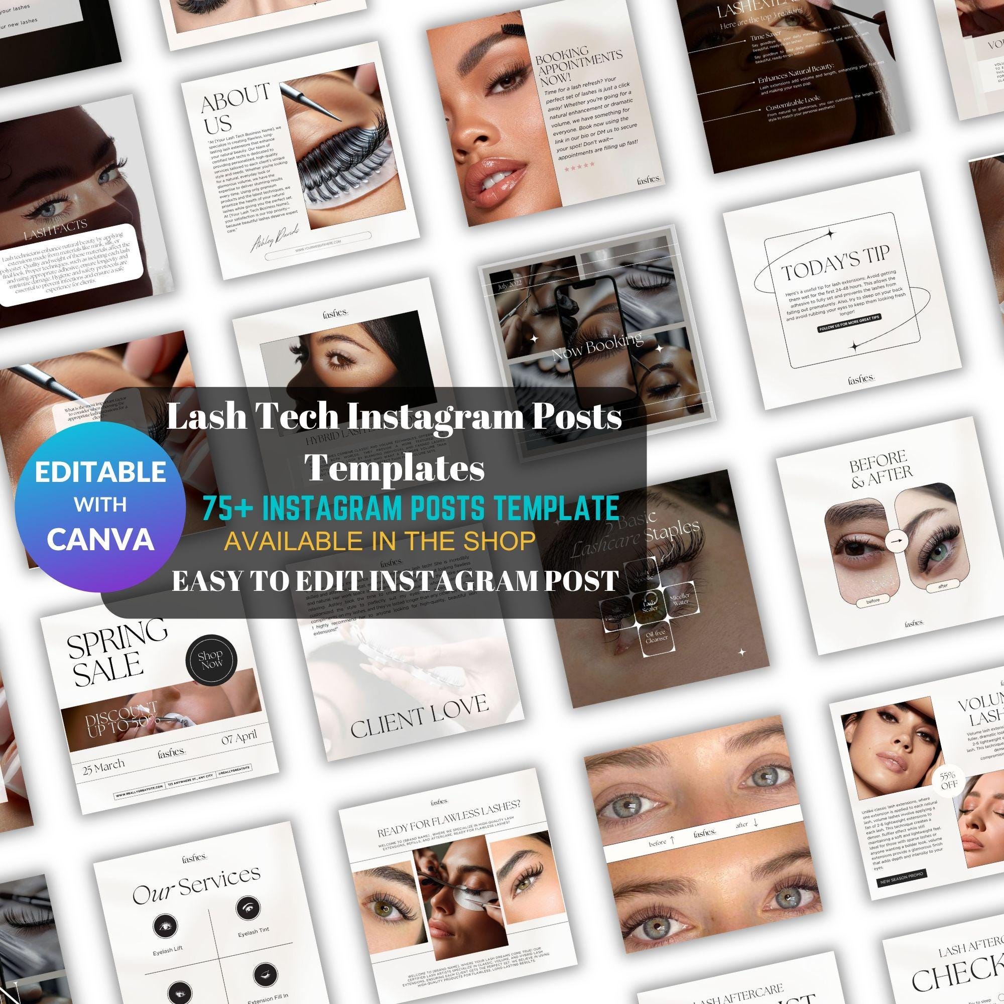 Lash Artist Instagram Templates – Editable Canva Social Media Bundle