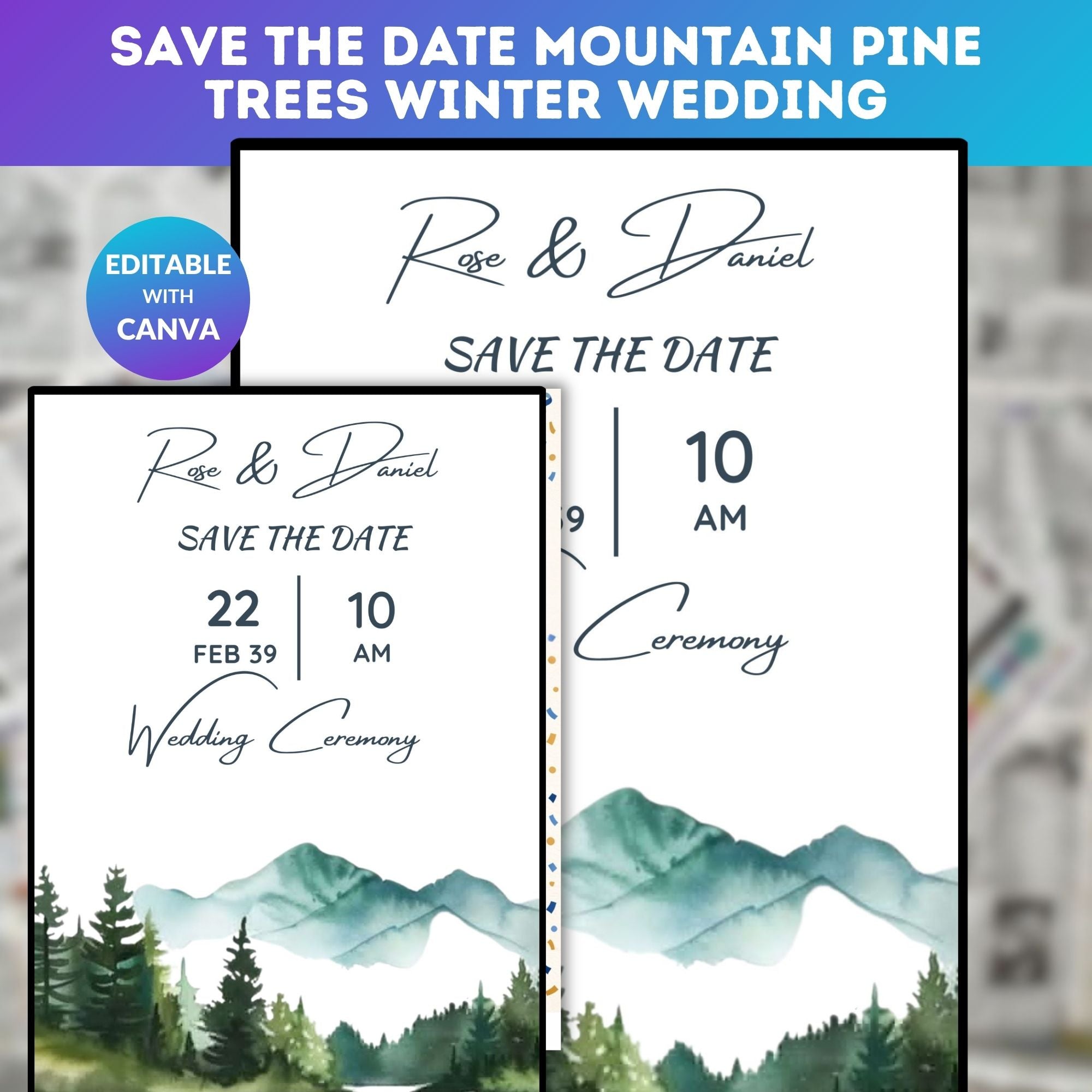 Save the Date Mountain Pine Trees Winter Wedding