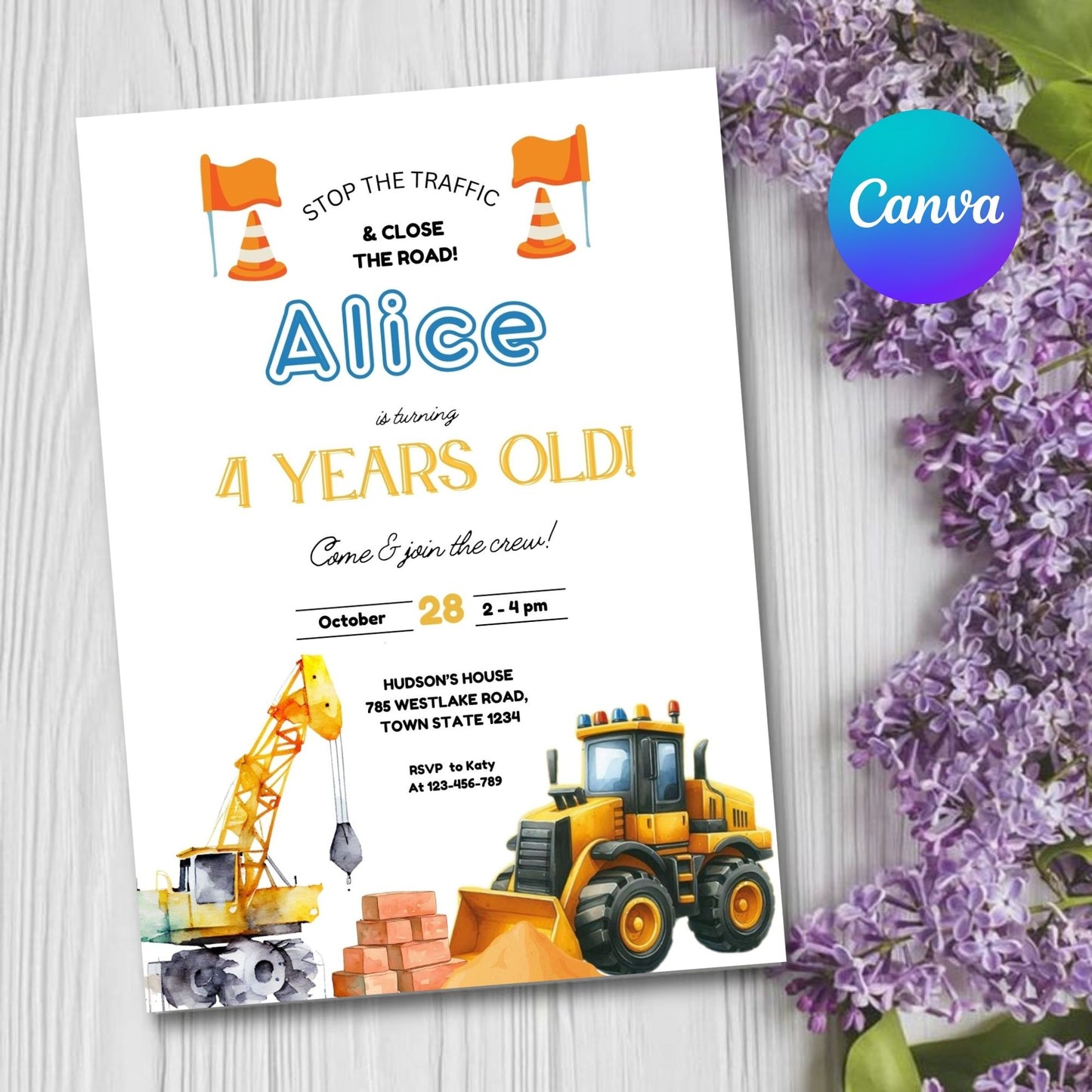 Construction Birthday Invitation