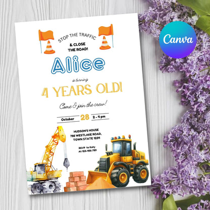 Construction Birthday Invitation