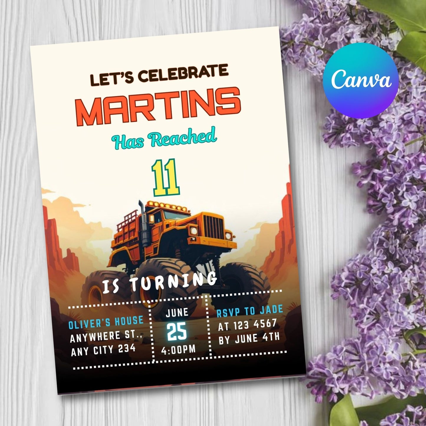 Monster birthday truck Birthday Invitation
