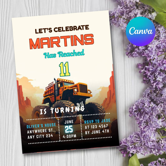 Monster birthday truck Birthday Invitation