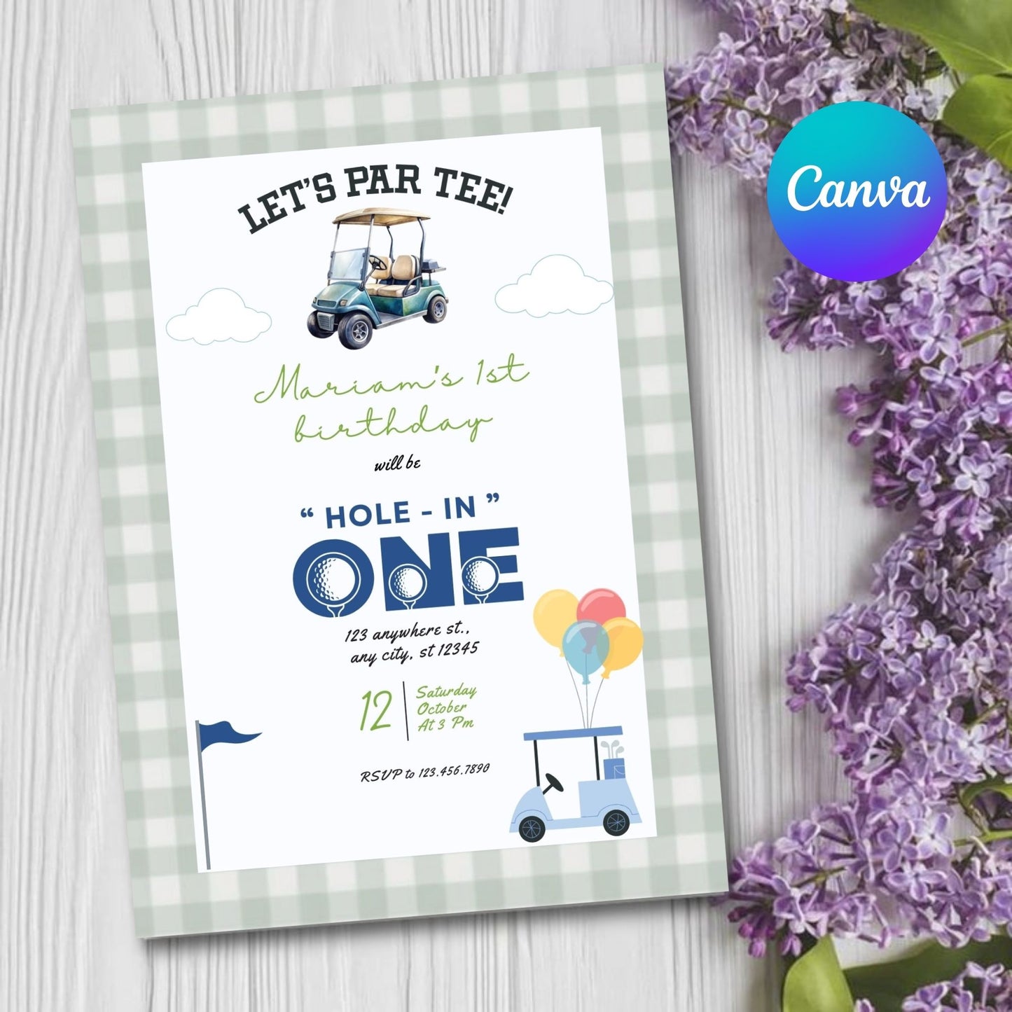 Editable Golf Hole In One Birthday Invitation