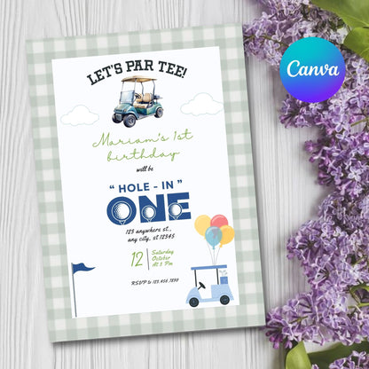 Editable Golf Hole In One Birthday Invitation