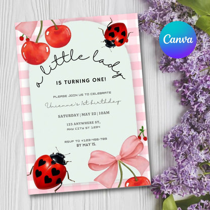 Ladybug First Birthday Invitation