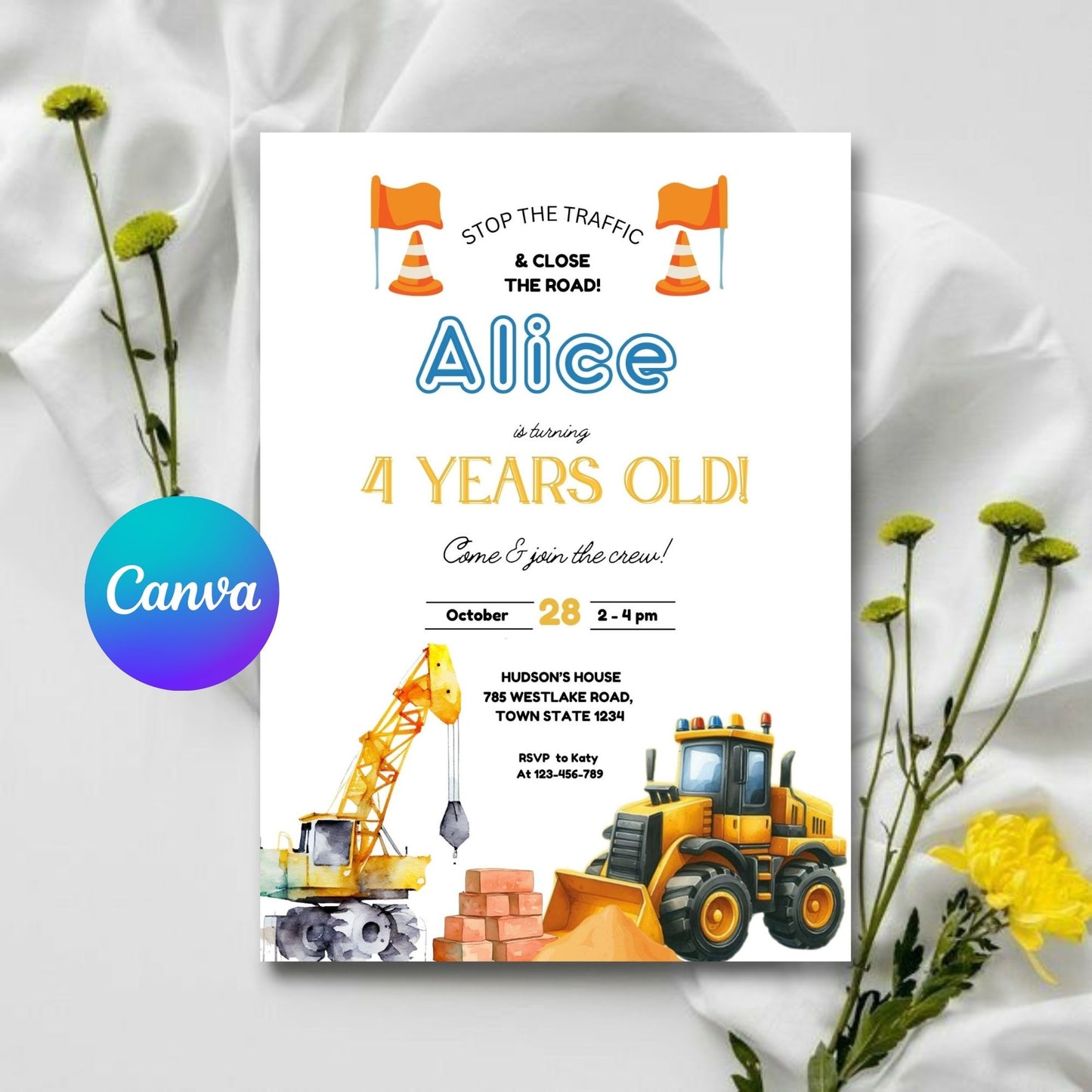 Construction Birthday Invitation