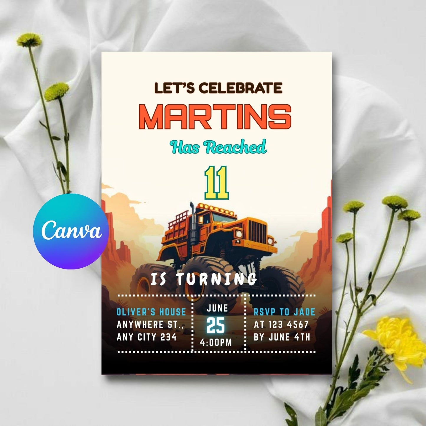 Monster birthday truck Birthday Invitation