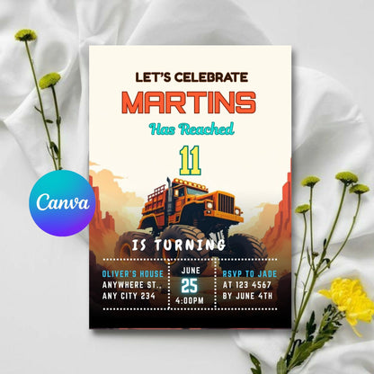 Monster birthday truck Birthday Invitation
