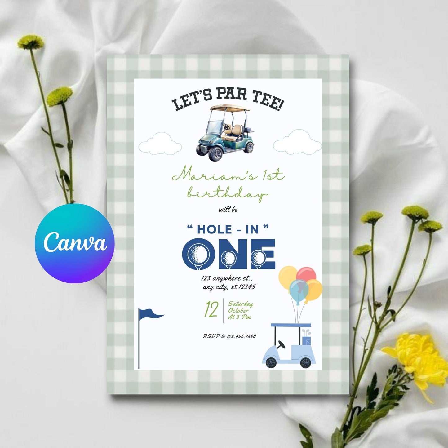Editable Golf Hole In One Birthday Invitation