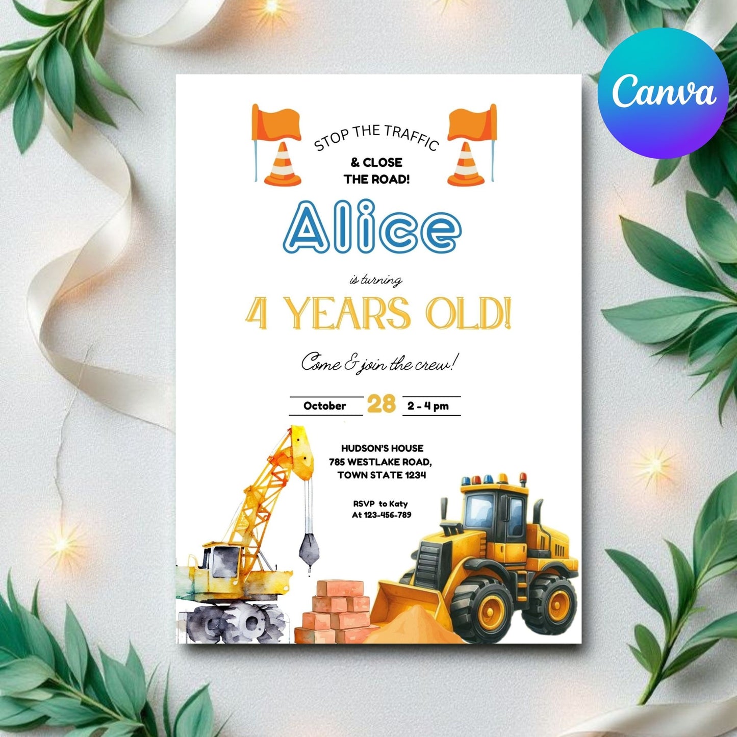 Construction Birthday Invitation