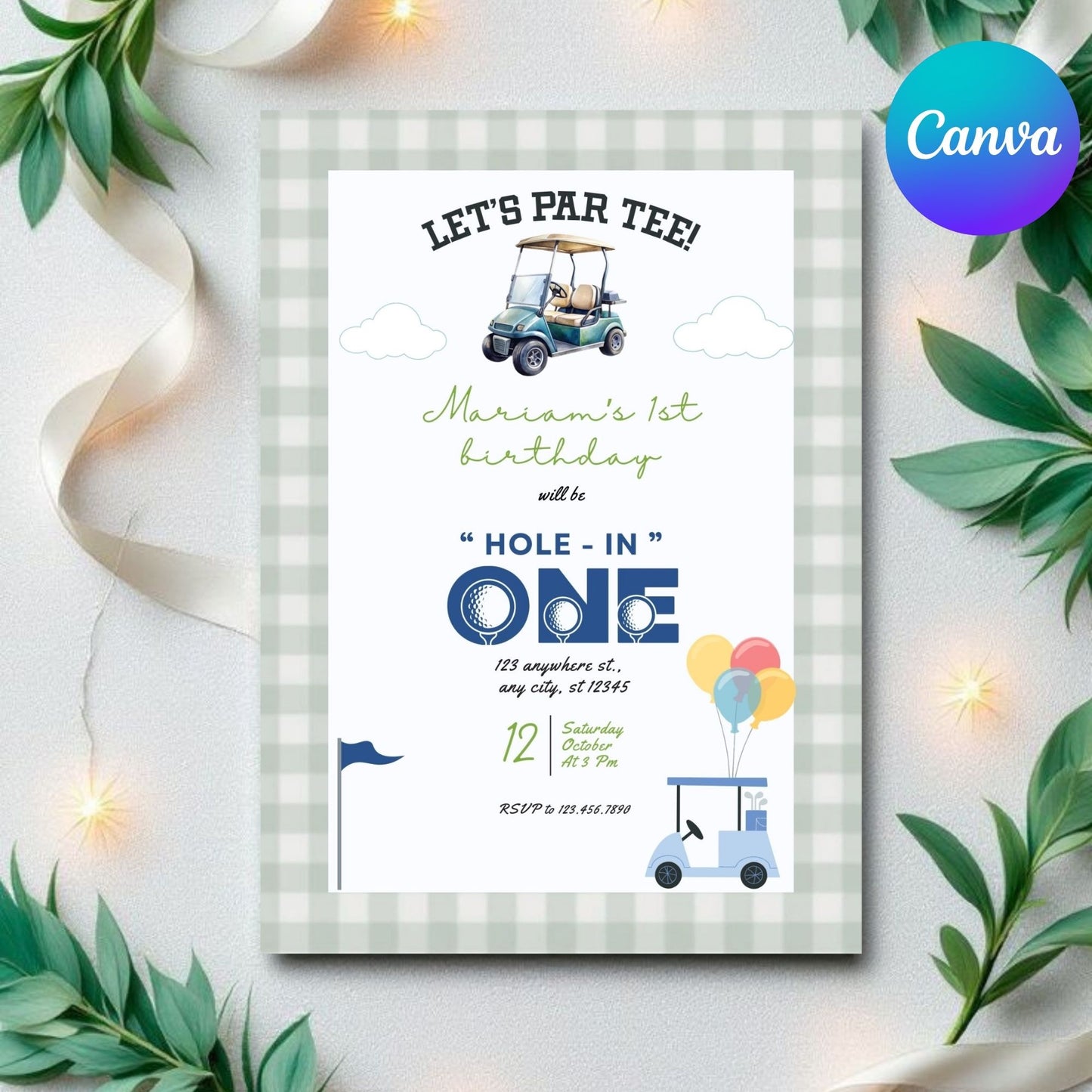 Editable Golf Hole In One Birthday Invitation