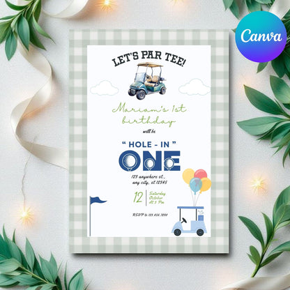 Editable Golf Hole In One Birthday Invitation