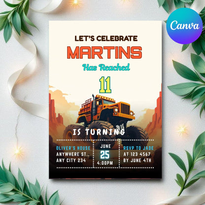 Monster birthday truck Birthday Invitation