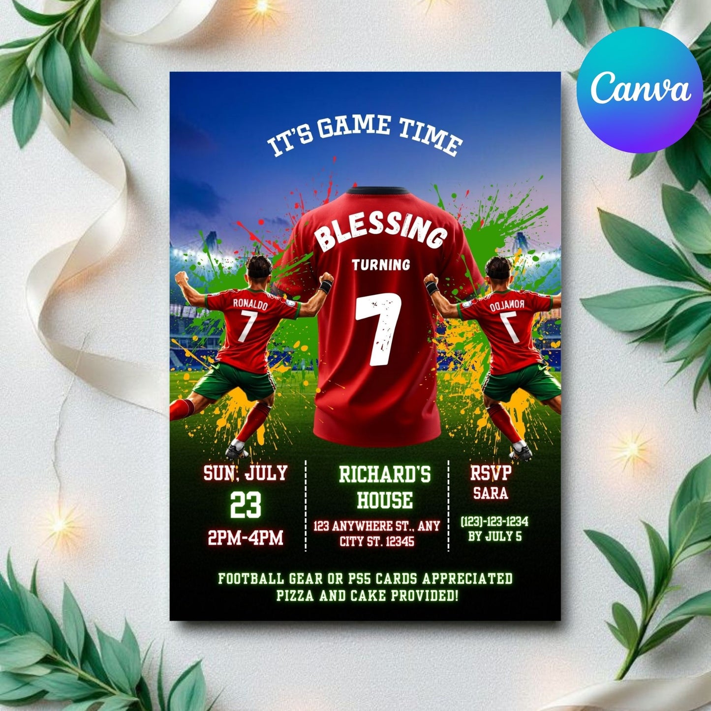 Ronaldo Birthday football invitation