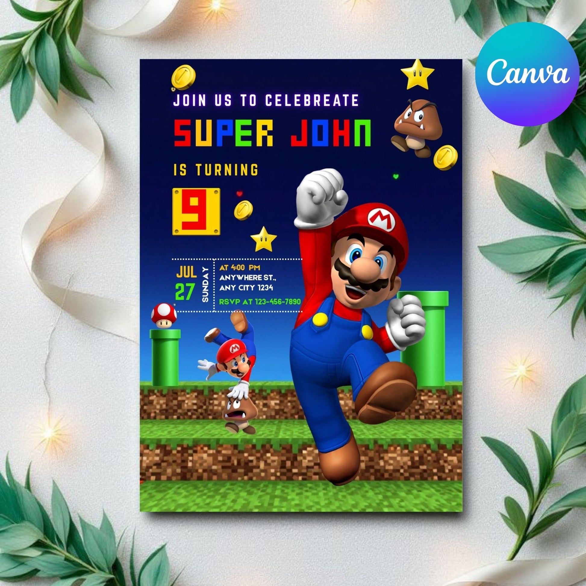 SUPER MARIO BIRTHDAY INVITATION